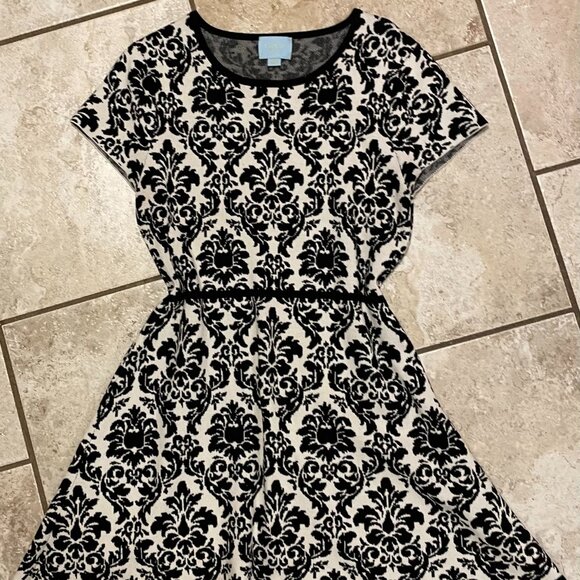 CeCe Black & White Print Thick Luxe Knit Sweater Dress Size XL - Picture 1 of 4